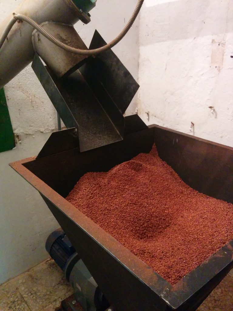 Olive pits and pomace separated at an olive mill